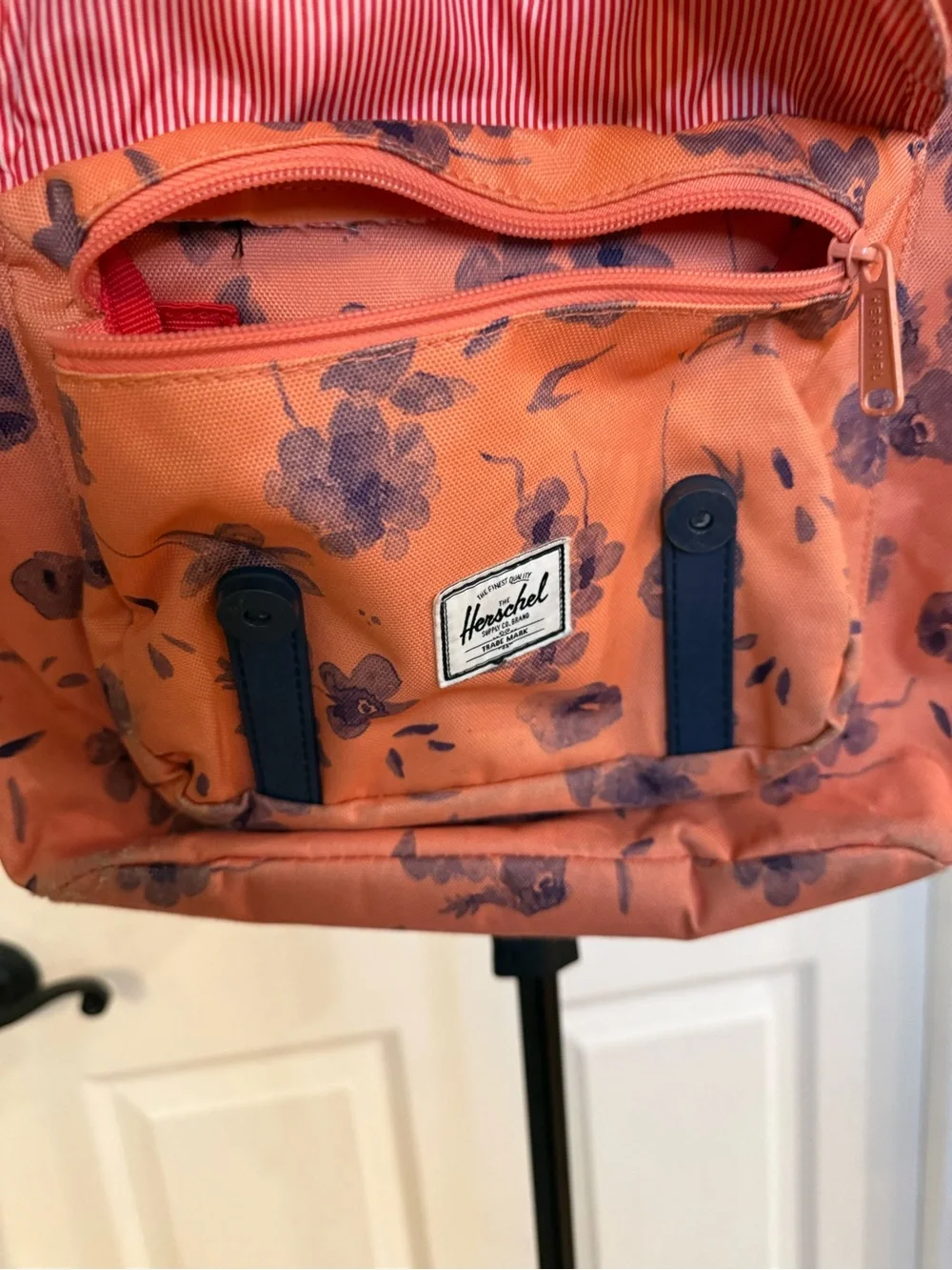 Hershel Coral Backpack with Navy Straps - Women Bags